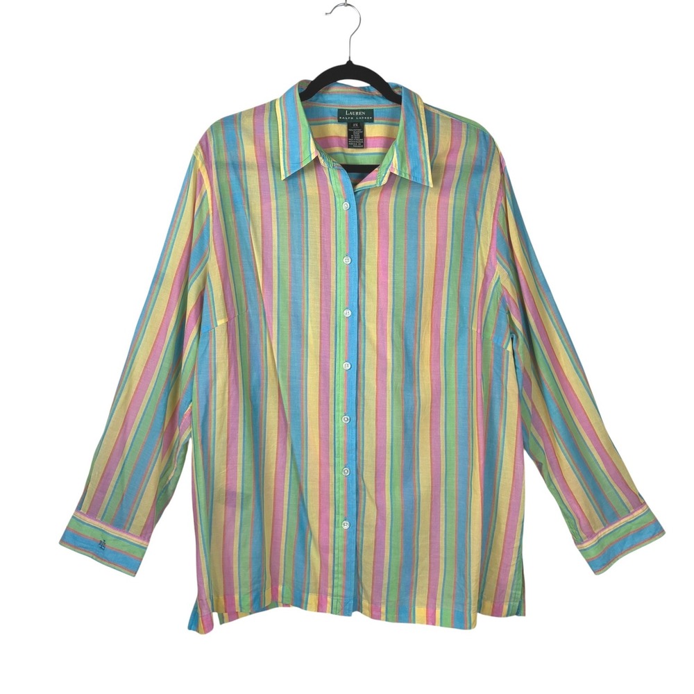 Lauren Ralph Lauren Womens Striped Button Down Size 2X Multicolor Office Work
